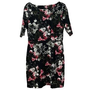 Banana Republic Factory Floral Print Elbow Sleeve Pleat Waist Sheath Dress Sz 10